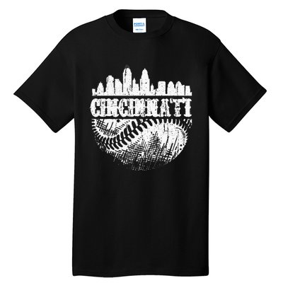 Vintage Cincinnati Skyline City Baseball Met At Gameday Tall T-Shirt