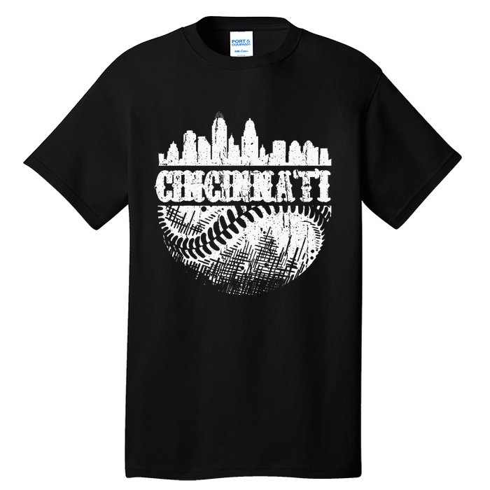 Vintage Cincinnati Skyline City Baseball Met At Gameday Tall T-Shirt