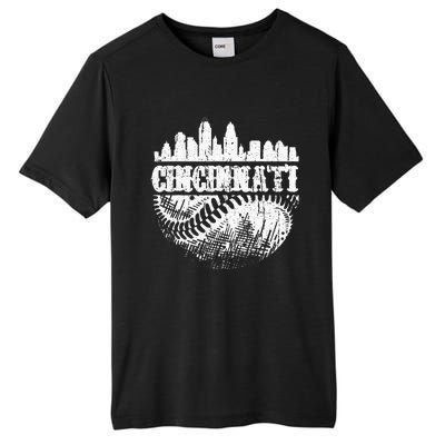 Vintage Cincinnati Skyline City Baseball Met At Gameday Tall Fusion ChromaSoft Performance T-Shirt