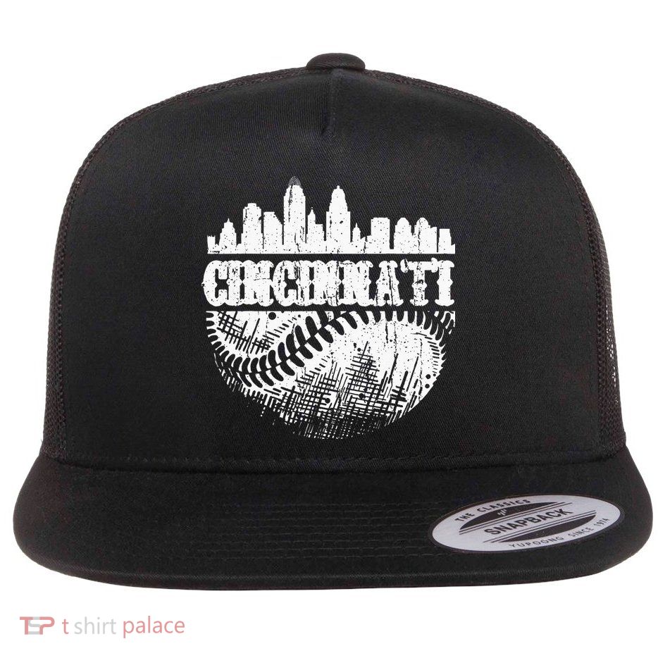 Vintage Cincinnati Skyline City Baseball Met At Gameday Flatbill Hat