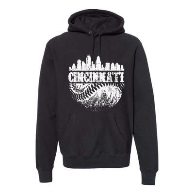 Vintage Cincinnati Skyline City Baseball Met At Gameday Premium Hoodie