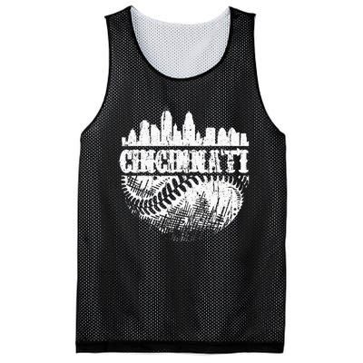 Vintage Cincinnati Skyline City Baseball Met At Gameday Mesh Reversible Basketball Jersey Tank