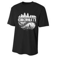 Vintage Cincinnati Skyline City Baseball Met At Gameday Performance Sprint T-Shirt