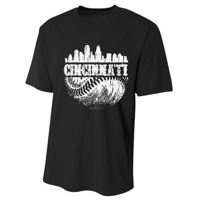 Vintage Cincinnati Skyline City Baseball Met At Gameday Performance Sprint T-Shirt