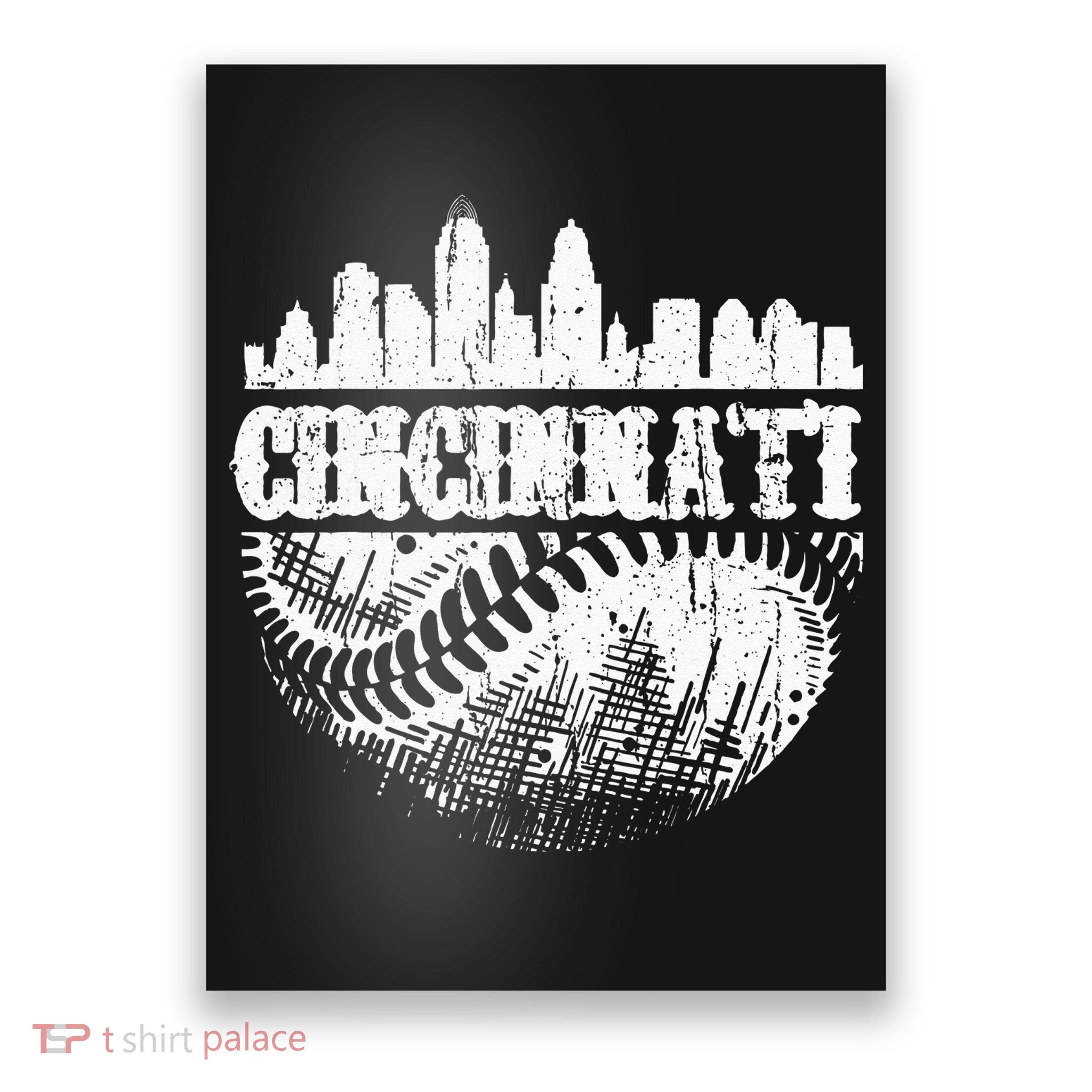 Vintage Cincinnati Skyline City Baseball Met At Gameday Poster