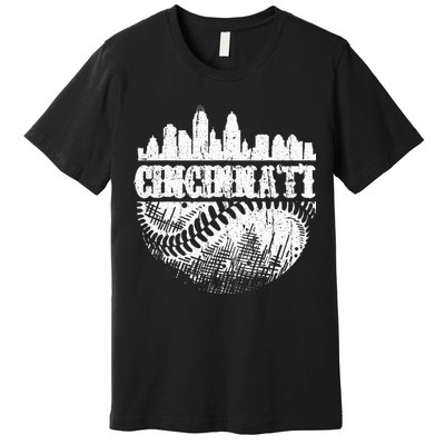 Vintage Cincinnati Skyline City Baseball Met At Gameday Premium T-Shirt