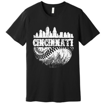 Vintage Cincinnati Skyline City Baseball Met At Gameday Premium T-Shirt