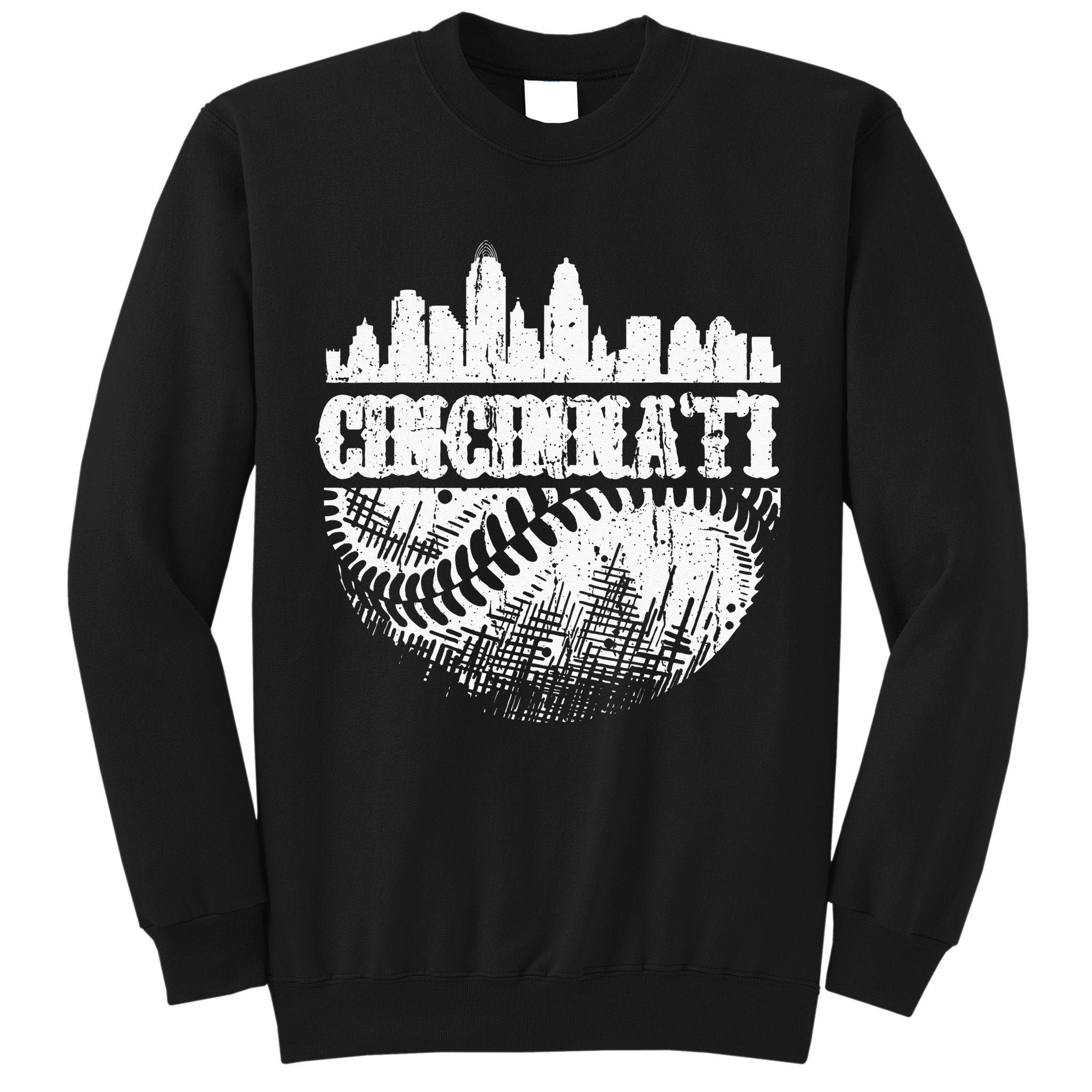 Vintage Cincinnati Skyline City Baseball Met At Gameday Tall Sweatshirt