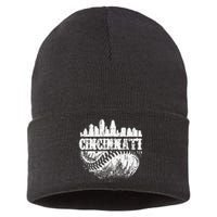 Vintage Cincinnati Skyline City Baseball Met At Gameday Sustainable Knit Beanie