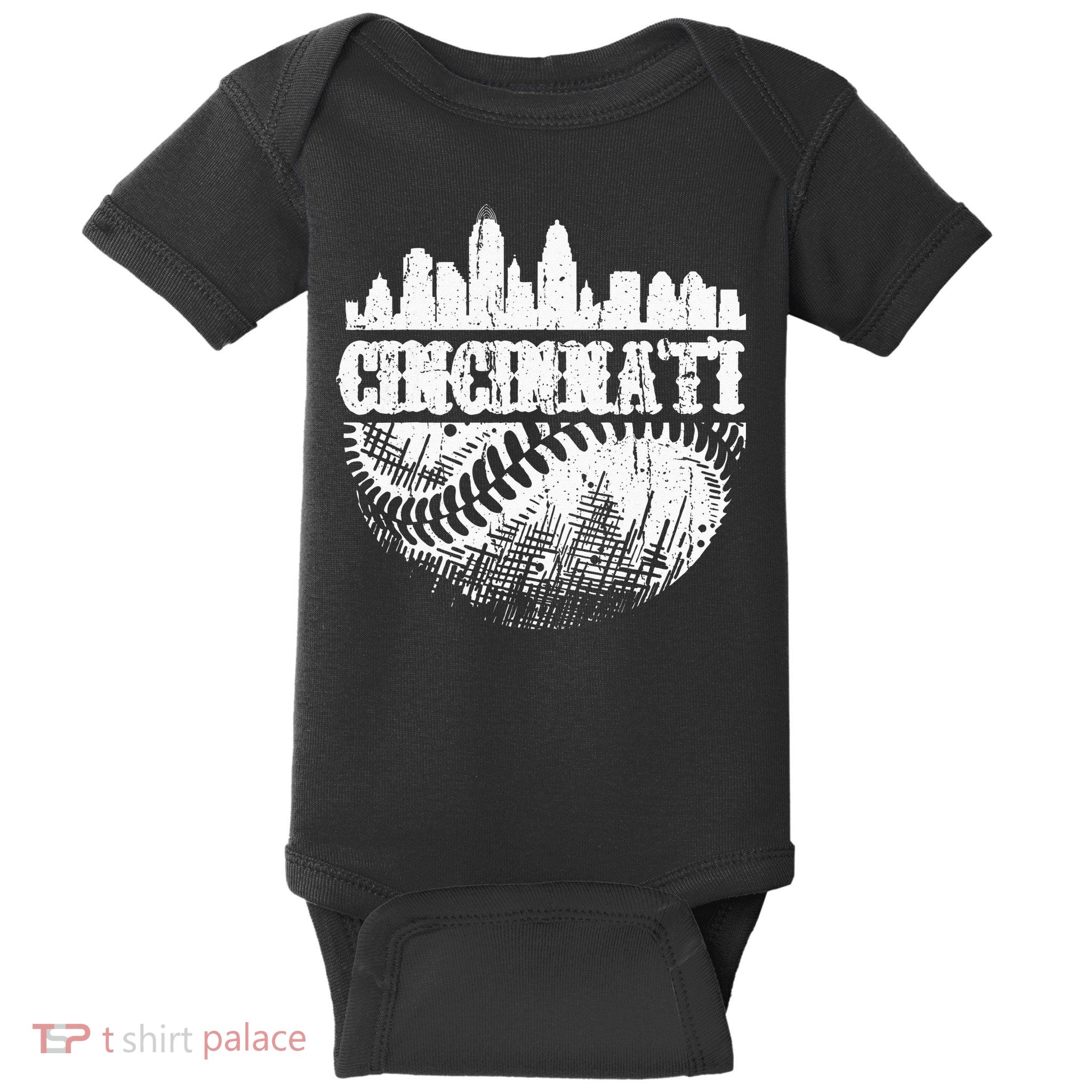 Vintage Cincinnati Skyline City Baseball Met At Gameday Baby Bodysuit
