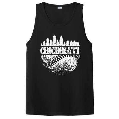 Vintage Cincinnati Skyline City Baseball Met At Gameday PosiCharge Competitor Tank