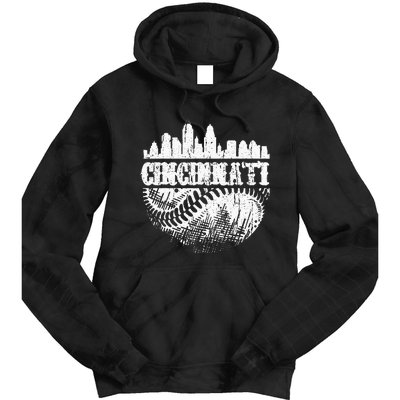 Vintage Cincinnati Skyline City Baseball Met At Gameday Tie Dye Hoodie