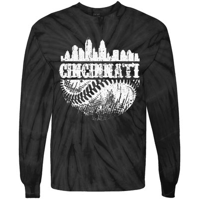 Vintage Cincinnati Skyline City Baseball Met At Gameday Tie-Dye Long Sleeve Shirt