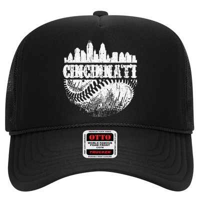 Vintage Cincinnati Skyline City Baseball Met At Gameday Trucker Hat