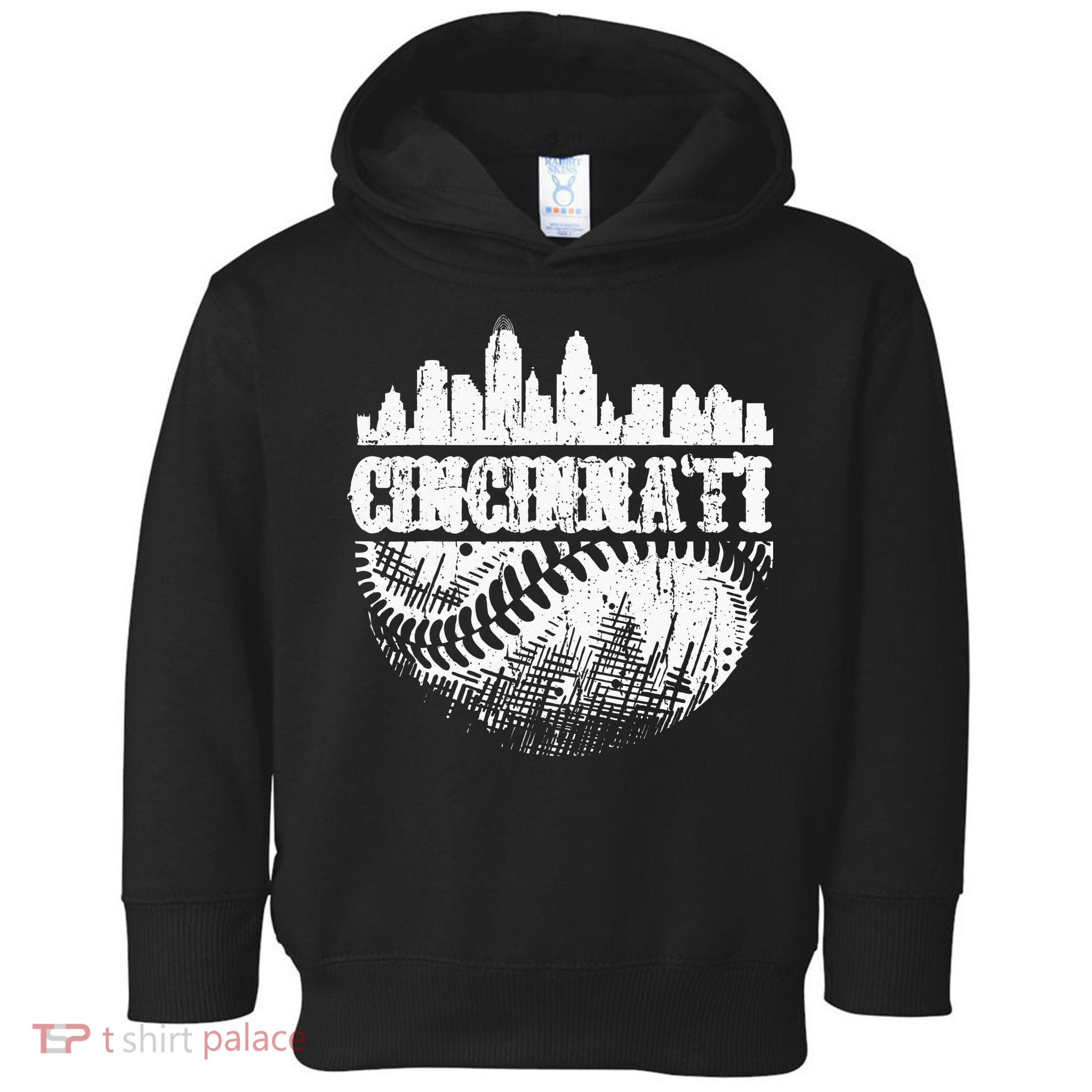 Vintage Cincinnati Skyline City Baseball Met At Gameday Toddler Hoodie