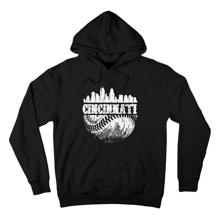 Vintage Cincinnati Skyline City Baseball Met At Gameday Tall Hoodie