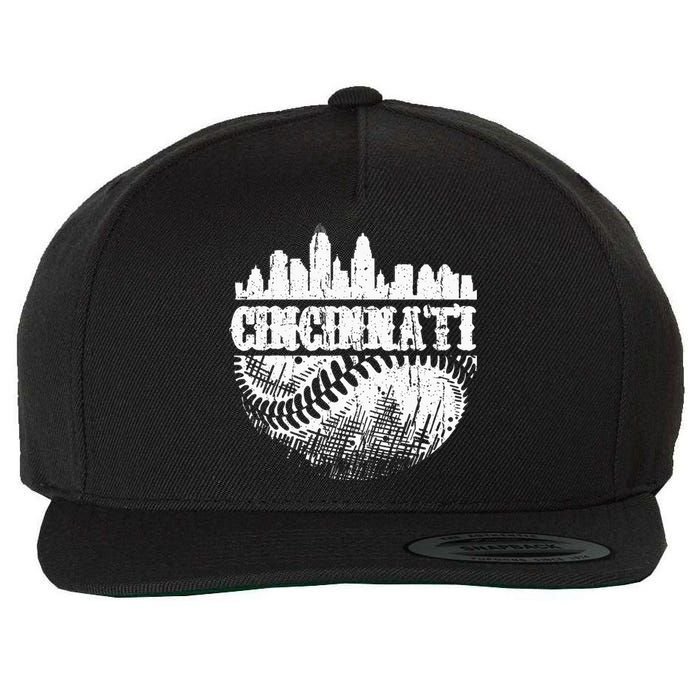 Vintage Cincinnati Skyline City Baseball Met At Gameday Wool Snapback Cap