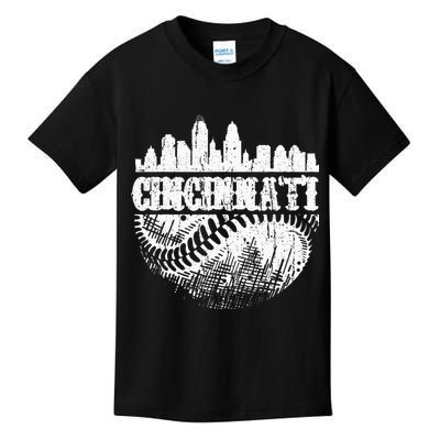 Vintage Cincinnati Skyline City Baseball Met At Gameday Kids T-Shirt