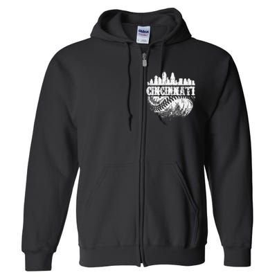 Vintage Cincinnati Skyline City Baseball Met At Gameday Full Zip Hoodie