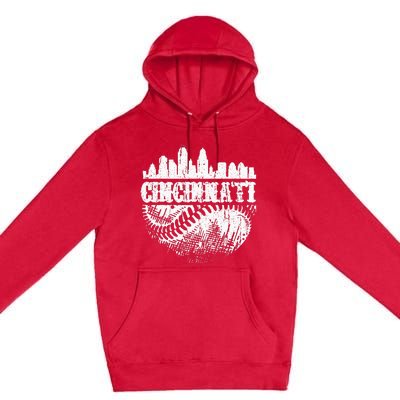 Vintage Cincinnati Skyline City Baseball Met At Gameday Premium Pullover Hoodie