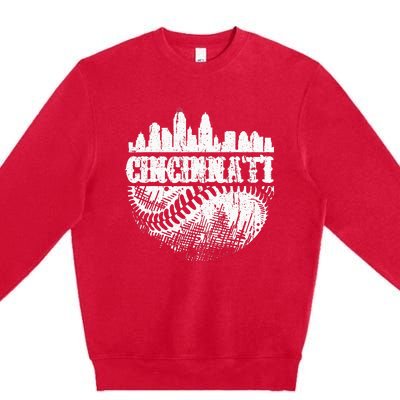 Vintage Cincinnati Skyline City Baseball Met At Gameday Premium Crewneck Sweatshirt