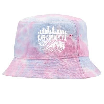 Vintage Cincinnati Skyline City Baseball Met At Gameday Tie-Dyed Bucket Hat