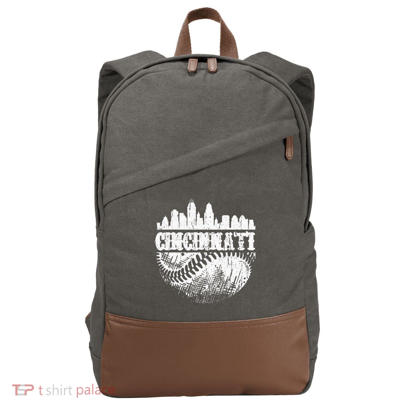 Vintage Cincinnati Skyline City Baseball Met At Gameday Cotton Canvas Backpack