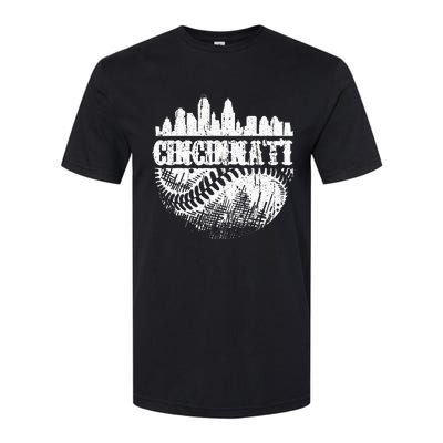 Vintage Cincinnati Skyline City Baseball Met At Gameday Softstyle CVC T-Shirt