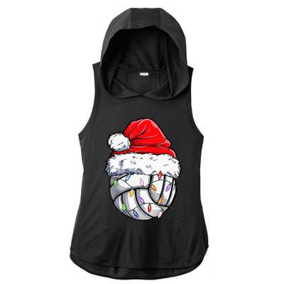 Volleyball Christmas Santa Hat Funny Volleyball Xmas Ladies PosiCharge Tri-Blend Wicking Draft Hoodie Tank