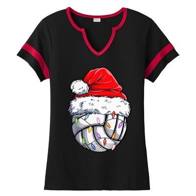 Volleyball Christmas Santa Hat Funny Volleyball Xmas Ladies Halftime Notch Neck Tee