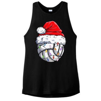 Volleyball Christmas Santa Hat Funny Volleyball Xmas Ladies PosiCharge Tri-Blend Wicking Tank