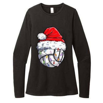 Volleyball Christmas Santa Hat Funny Volleyball Xmas Womens CVC Long Sleeve Shirt