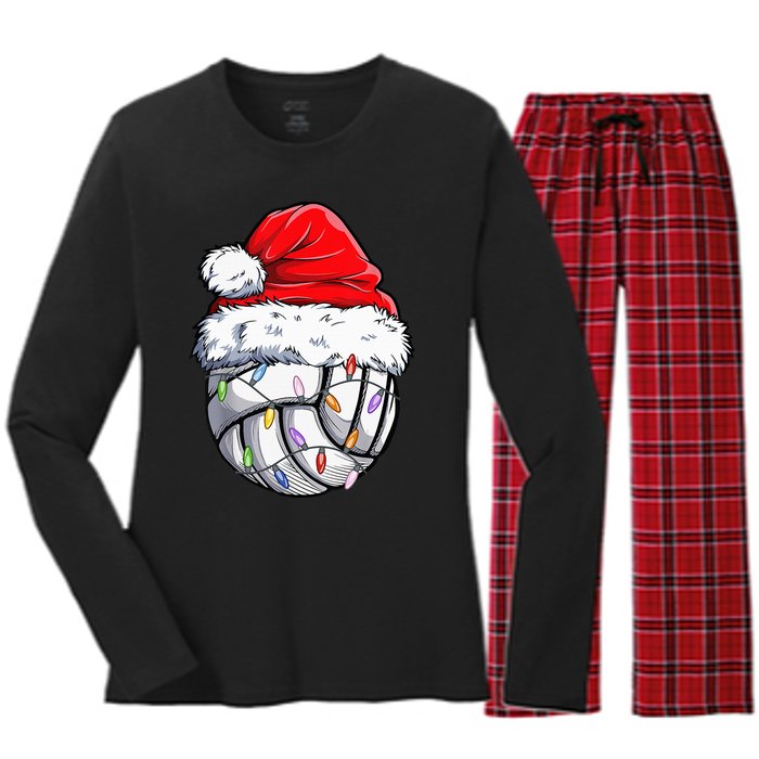 Volleyball Christmas Santa Hat Funny Volleyball Xmas Women's Long Sleeve Flannel Pajama Set 