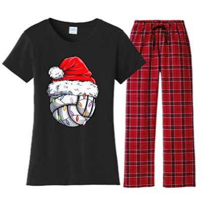 Volleyball Christmas Santa Hat Funny Volleyball Xmas Women's Flannel Pajama Set