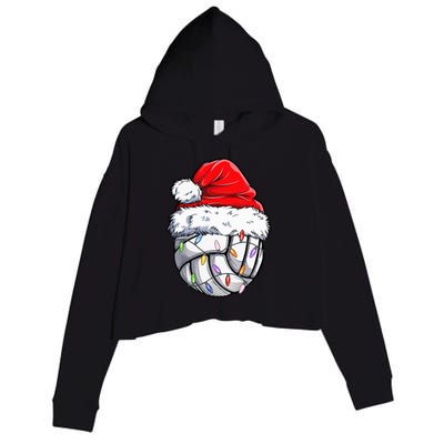 Volleyball Christmas Santa Hat Funny Volleyball Xmas Crop Fleece Hoodie