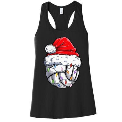 Volleyball Christmas Santa Hat Funny Volleyball Xmas Women's Racerback Tank