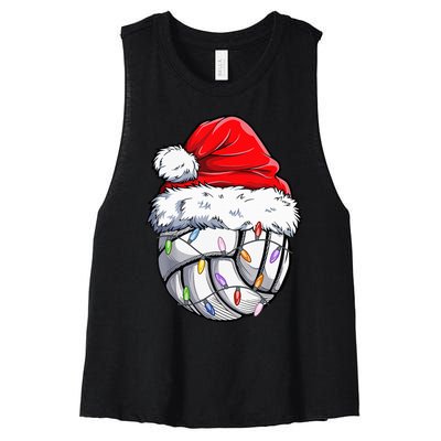 Volleyball Christmas Santa Hat Funny Volleyball Xmas Women's Racerback Cropped Tank