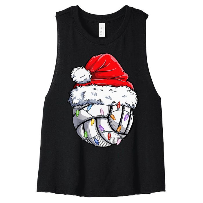 Volleyball Christmas Santa Hat Funny Volleyball Xmas Women's Racerback Cropped Tank