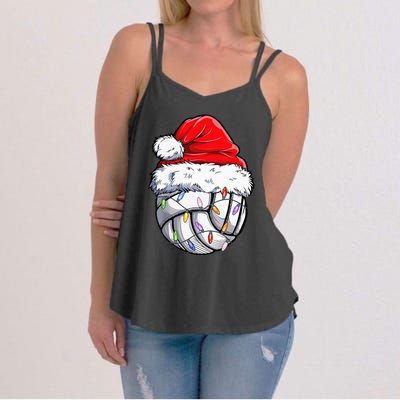 Volleyball Christmas Santa Hat Funny Volleyball Xmas Women's Strappy Tank