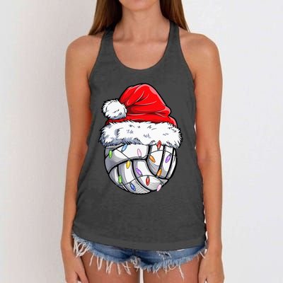 Volleyball Christmas Santa Hat Funny Volleyball Xmas Women's Knotted Racerback Tank