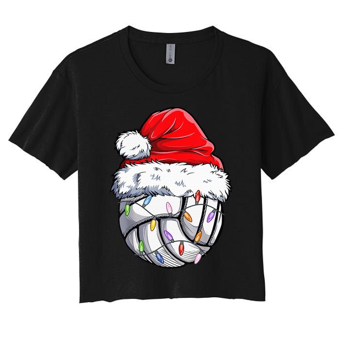 Volleyball Christmas Santa Hat Funny Volleyball Xmas Women's Crop Top Tee