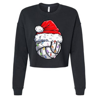 Volleyball Christmas Santa Hat Funny Volleyball Xmas Cropped Pullover Crew