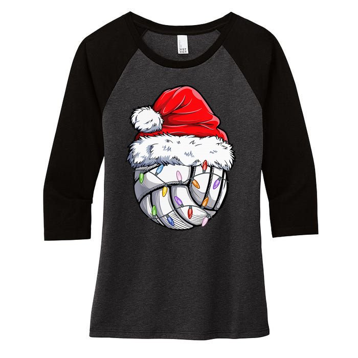 Volleyball Christmas Santa Hat Funny Volleyball Xmas Women's Tri-Blend 3/4-Sleeve Raglan Shirt