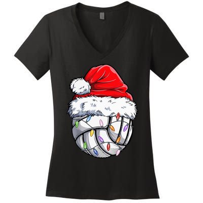 Volleyball Christmas Santa Hat Funny Volleyball Xmas Women's V-Neck T-Shirt