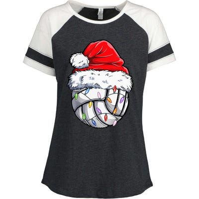 Volleyball Christmas Santa Hat Funny Volleyball Xmas Enza Ladies Jersey Colorblock Tee