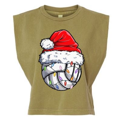 Volleyball Christmas Santa Hat Funny Volleyball Xmas Garment-Dyed Women's Muscle Tee