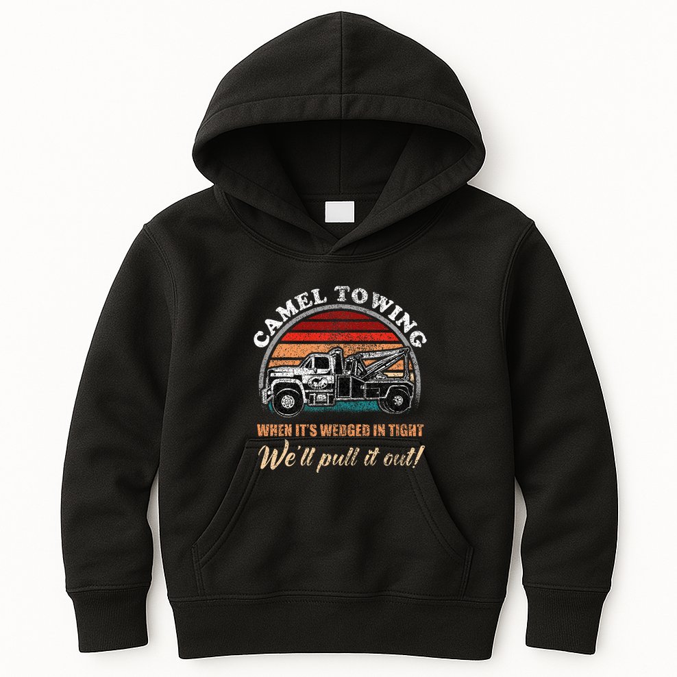 Vintage Camel Towing Humor Tow Truck Kids Hoodie