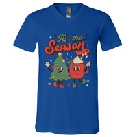 Vintage Christmas Tis The Season Christmas Tree Coffee Latte Gift V-Neck T-Shirt