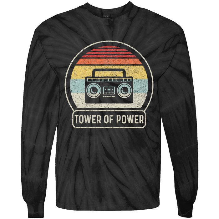 Vintage Cassette Tape Tower Of Power Rock Music Retro Sunset Tie-Dye Long Sleeve Shirt