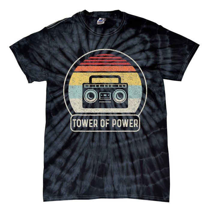 Vintage Cassette Tape Tower Of Power Rock Music Retro Sunset Tie-Dye T-Shirt